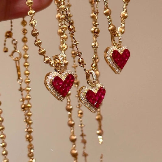 Red Heart Pendant Necklace With A Niche Sophisticated Vibe