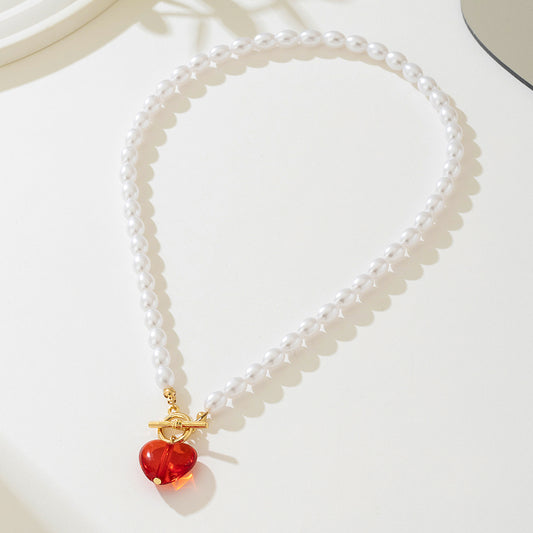 Retro Red Heart-Shaped Pendant Necklace For Women