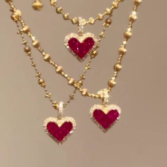Red Heart Pendant Necklace With A Niche Sophisticated Vibe