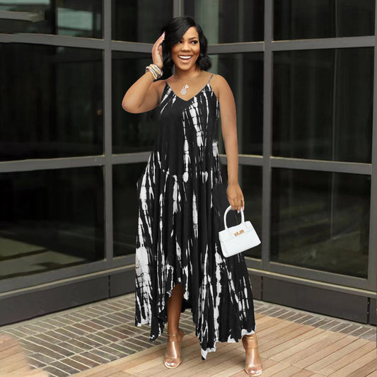 New Arrival Irregularly Tie-dyed Printed Loose-fitting Plus-size Slip Dress