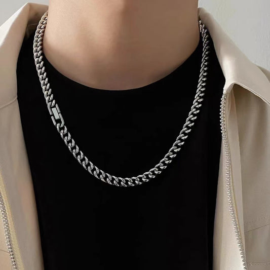 Titanium Steel Cuban Necklace Jewelry Buckle Round Grinding Chain Men
